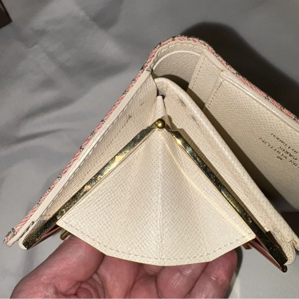 LOUIS VUITTON *rare* Mini Lin Croisette Portefeuille Viennois Pink/Rouge Wallet - Picture 13 of 15